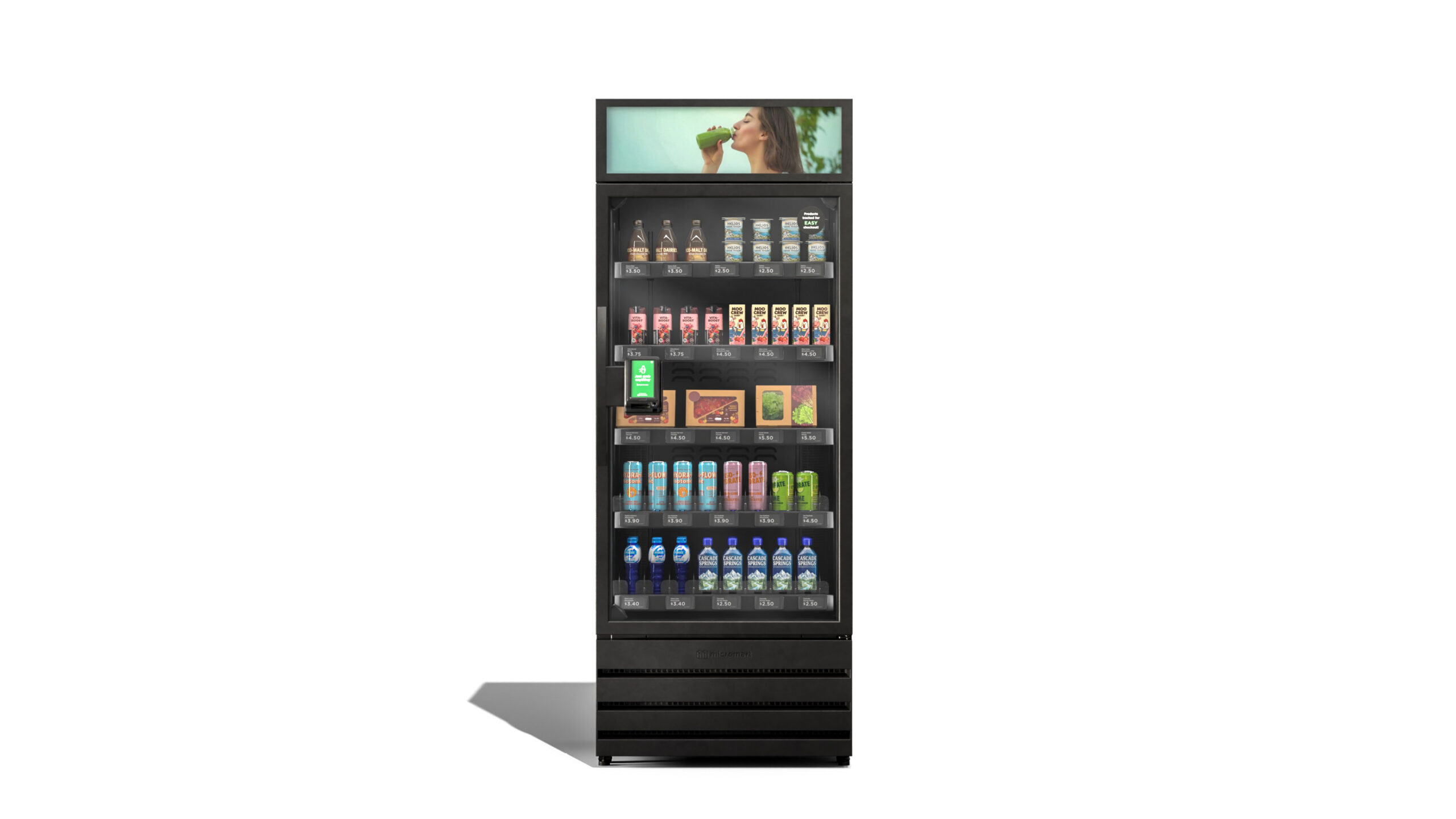 Front view of a stocked smart refrigerator