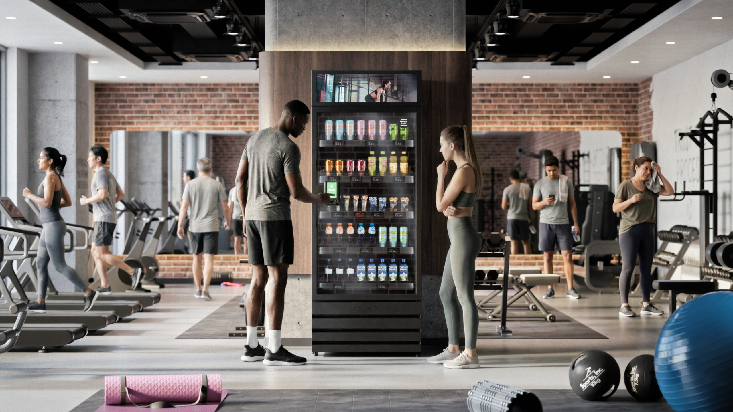 Smart cooler stocked for a fitness center