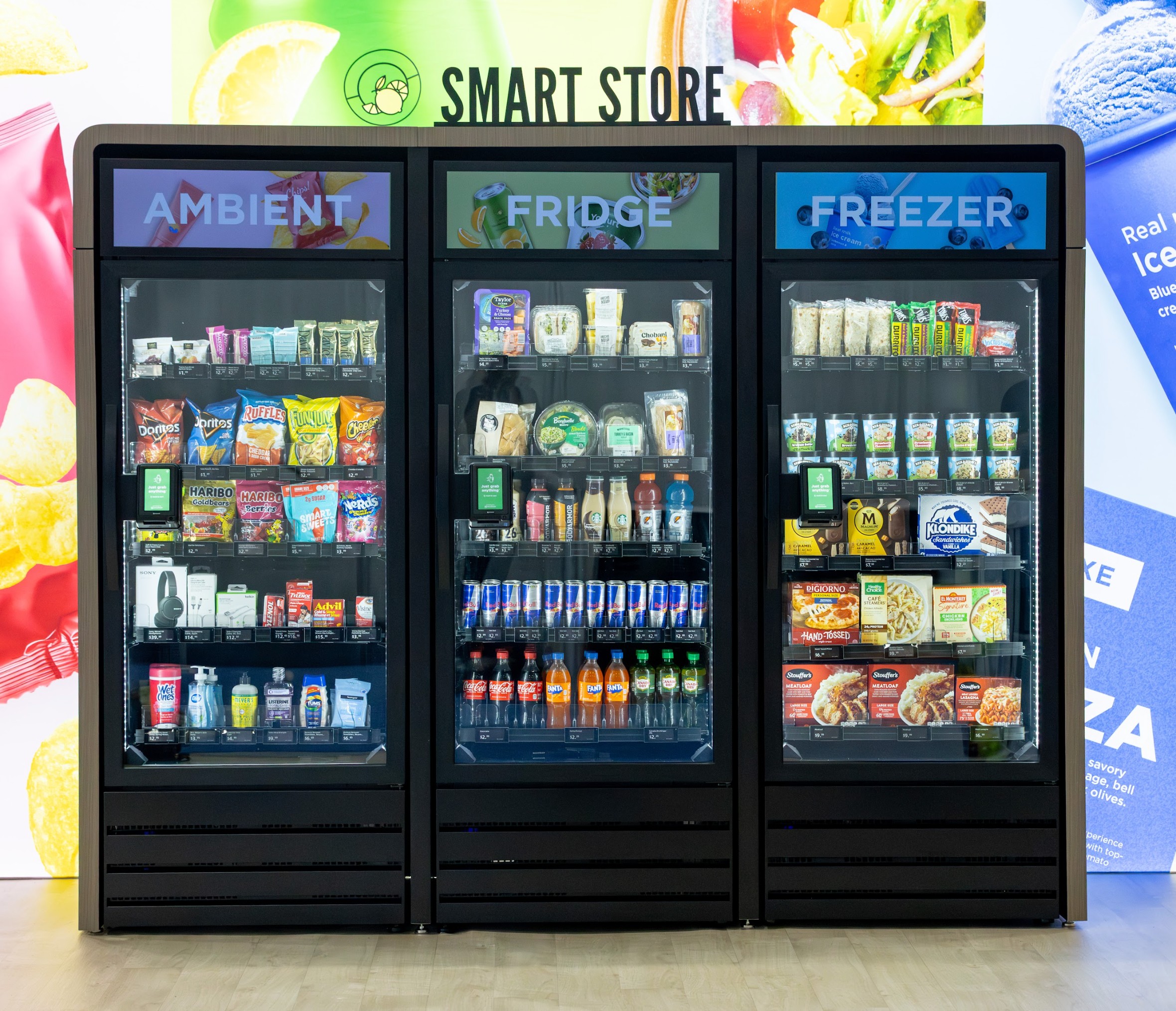Modern smart store with refrigerated and pantry products