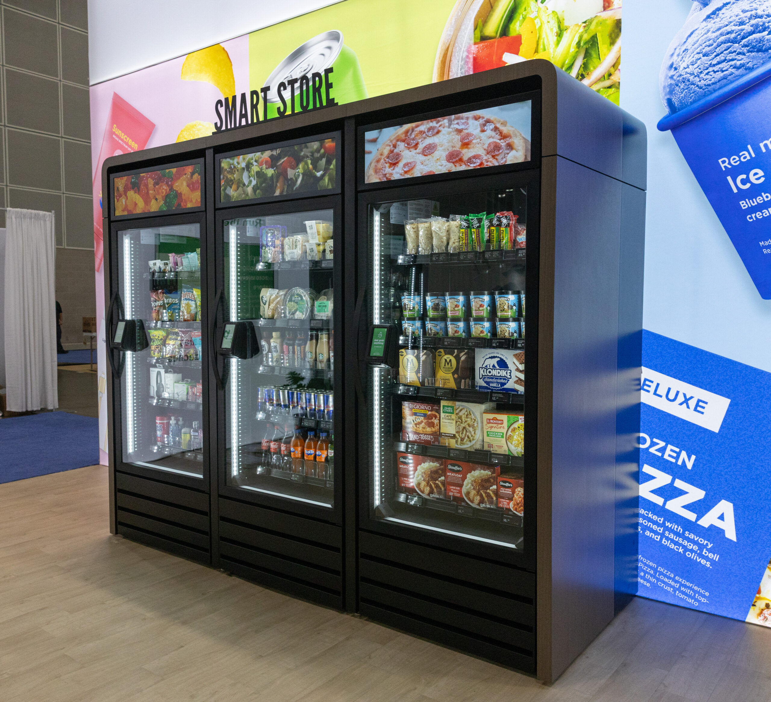 Smart coolers installed in a finished wood enclosure